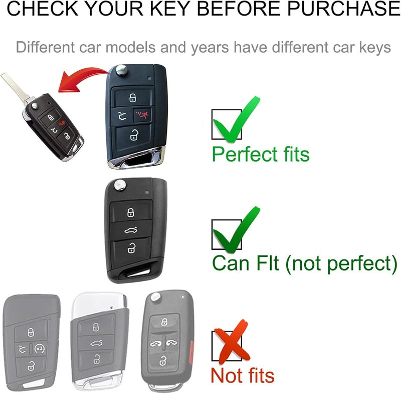 CACARLIKE for VW Volkswagen Key Fob Cover with Leather Lanyard, Car Key Fob Case Compatible with VW Tiguan Golf Jetta Polo Atlas Skoda Smart Key Protector Holder - Image 2